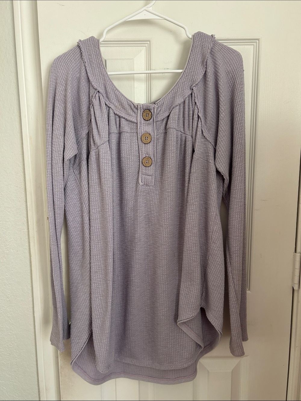Free People Lavender Waffle Henley Top with Wooden Buttons